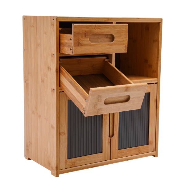 42*23*48cm Floor Mount Kitchen Pantry Sideboard Wood Color Bamboo Kitchen Pantry Kitchen Storage Cabinet with Double-Drawer