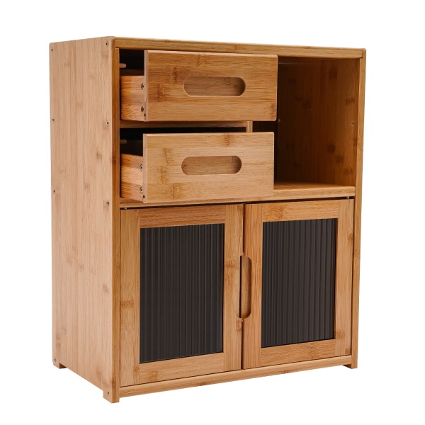 42*23*48cm Floor Mount Kitchen Pantry Sideboard Wood Color Bamboo Kitchen Pantry Kitchen Storage Cabinet with Double-Drawer