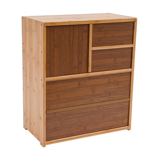 42*23*48cm Floor Mount Kitchen Pantry Sideboard Wood Color Bamboo Kitchen Pantry Kitchen Storage Cabinet with Double-Drawer