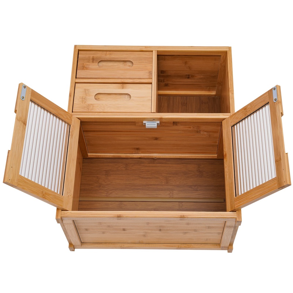 42*23*48cm Floor Mount Kitchen Pantry Sideboard Wood Color Bamboo Kitchen Pantry Kitchen Storage Cabinet with Double-Drawer