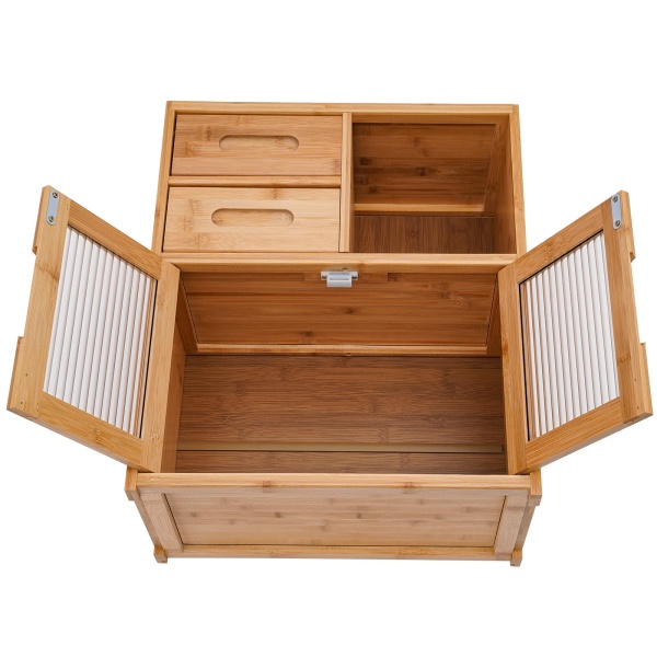 42*23*48cm Floor Mount Kitchen Pantry Sideboard Wood Color Bamboo Kitchen Pantry Kitchen Storage Cabinet with Double-Drawer