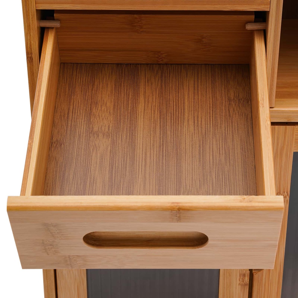 42*23*48cm Floor Mount Kitchen Pantry Sideboard Wood Color Bamboo Kitchen Pantry Kitchen Storage Cabinet with Double-Drawer