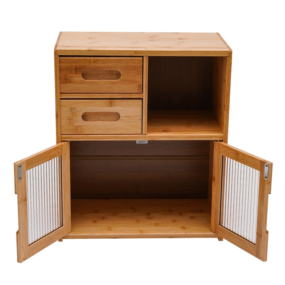 42*23*48cm Floor Mount Kitchen Pantry Sideboard Wood Color Bamboo Kitchen Pantry Kitchen Storage Cabinet with Double-Drawer