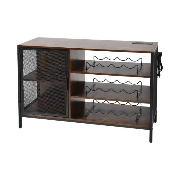 Industrial Coffee Bar Cabinet for Liquor and Glasses, Farmhouse Bar Cabinet with Removable Wine Racks