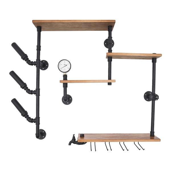 Industrial Wine Rack, 4-Tier Wall Mount Wine Rack, Wall Mounted Wine Rack