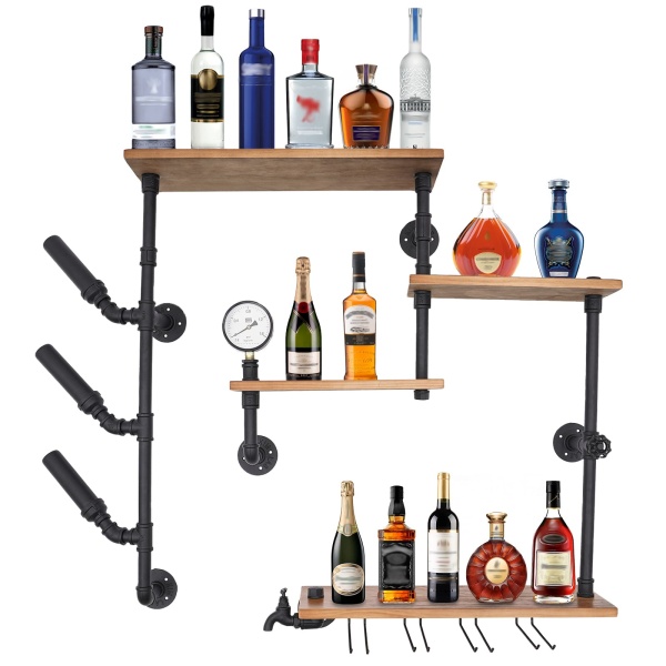Industrial Wine Rack, 4-Tier Wall Mount Wine Rack, Wall Mounted Wine Rack