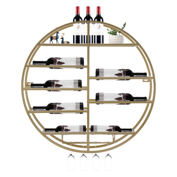 60*11cm Round Iron Wall Mounted Round Wine Rack, Wine Display Rack, Wine Shelf with Glass Holder Gold