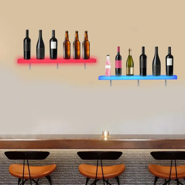 LED Liquor Bottle Display Shelf 32 inch Acrylic Lighted Bar Shelf with RF Remote Controller Floating Wall Mounted Display Shelves 2 Pieces