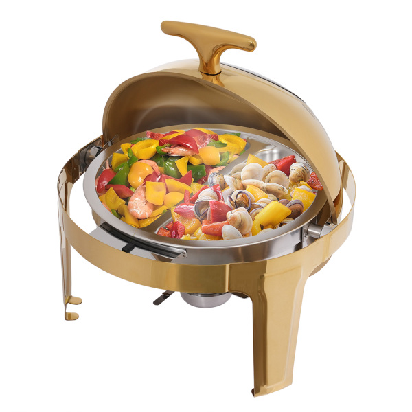 18.31*20.28in Visible Table Mount Alcohol Round Chafing Dish Buffet Warmer Buffet Warmer Sets Gold and Silver