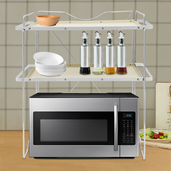 Microwave Oven Rack,  Kitchen Microwave Oven Shelf, Kitchen Countertop Organizer Microwave Shelf 2 Tiers