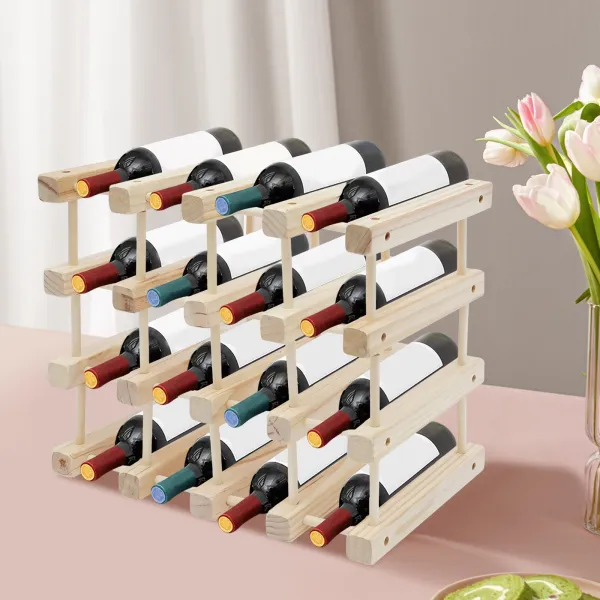 Wine Rack Small countertop Cabinet Stackable Storage Wooden freestanding Floor Wine Holder (16 Bottles)