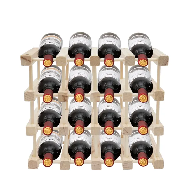 Wine Rack Small countertop Cabinet Stackable Storage Wooden freestanding Floor Wine Holder (16 Bottles)