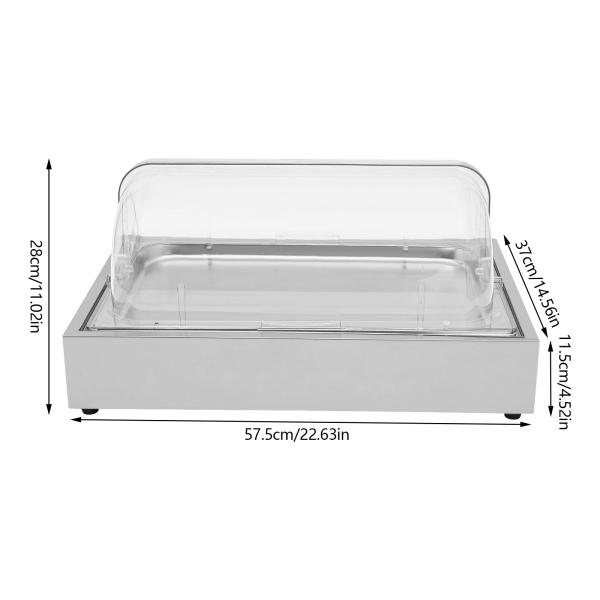 Ice Food Serving Display Tray with Clear Roll Top Cover, Buffet Cold Serving Cooler Platter, Cooling Food Dishes Display Plate
