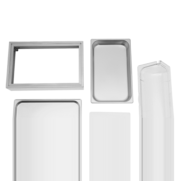 Ice Food Serving Display Tray with Clear Roll Top Cover, Buffet Cold Serving Cooler Platter, Cooling Food Dishes Display Plate