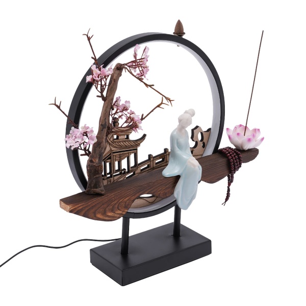 Home Waterfall Ceramic Backflow Incense Burner Holder, Round, Lotus Heart, Windproof