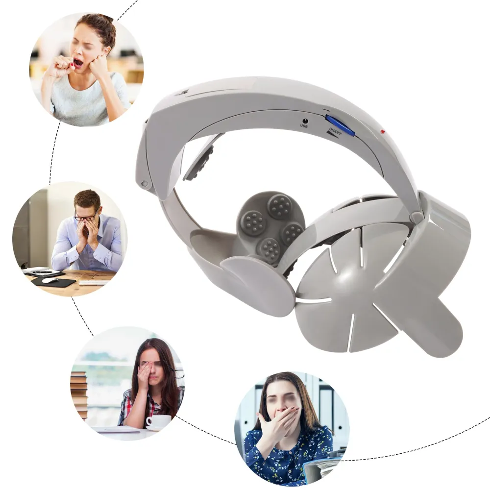 Electric Head Massager Helmet 3 Level Scalp Relax Acupuncture Points Vibration