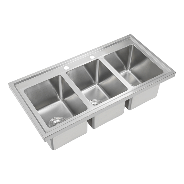 Commercial Kitchen Sink 3 Compartment Sink Kitchen Sink Used In Commercial Kitchens Farms Backyards Garages 37*18.5*10inch Silver