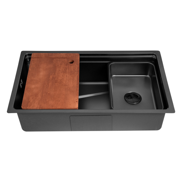 Black Kitchen Sink Undermount Workstation Sink Drop-in Single Bowl Bar Sink 304 Stainless Steel and Rubber 29.5*17.7*8.8 in Black