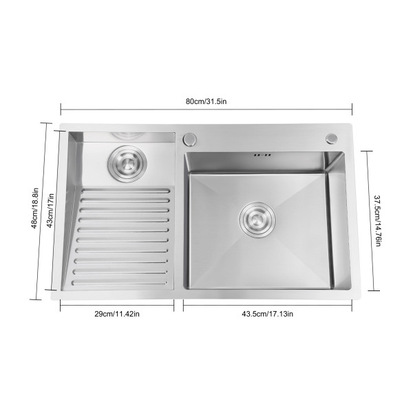 80 * 48 cm Laundry Sink, Household Stainless Steel Laundry Sink with Washboard, Laundry Sink With Washboard