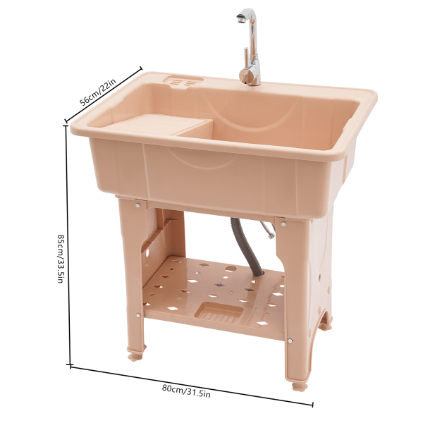 Laundry Sink, Spacious Utility Sink, Utility Sink with Storage Shelf, Slop Sink Wash Station - Coffee Color