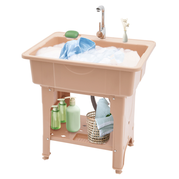 Laundry Sink, Spacious Utility Sink, Utility Sink with Storage Shelf, Slop Sink Wash Station - Coffee Color