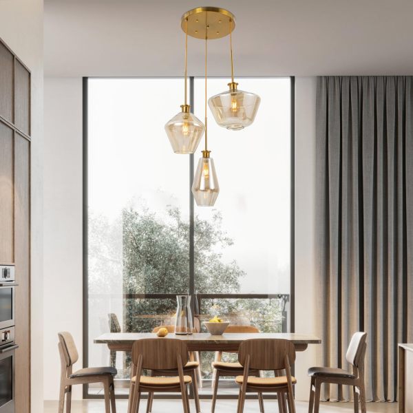 Champagne Gold 3-Head Glass Pendant Light Fixture for Home, Kitchen, Hotel, Coffee Bar, Dining Room Champagne Gold 3-Head Glass Pendant Light Fixture for Home, Kitchen, Hotel, Coffee Bar, Dining Room