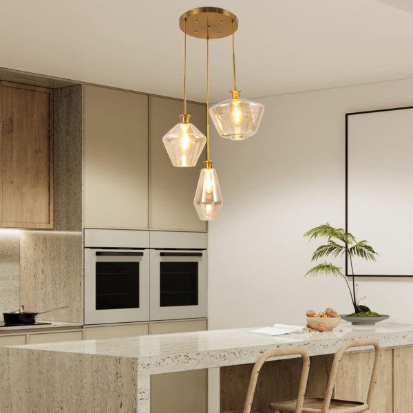 Champagne Gold 3-Head Glass Pendant Light Fixture for Home, Kitchen, Hotel, Coffee Bar, Dining Room Champagne Gold 3-Head Glass Pendant Light Fixture for Home, Kitchen, Hotel, Coffee Bar, Dining Room