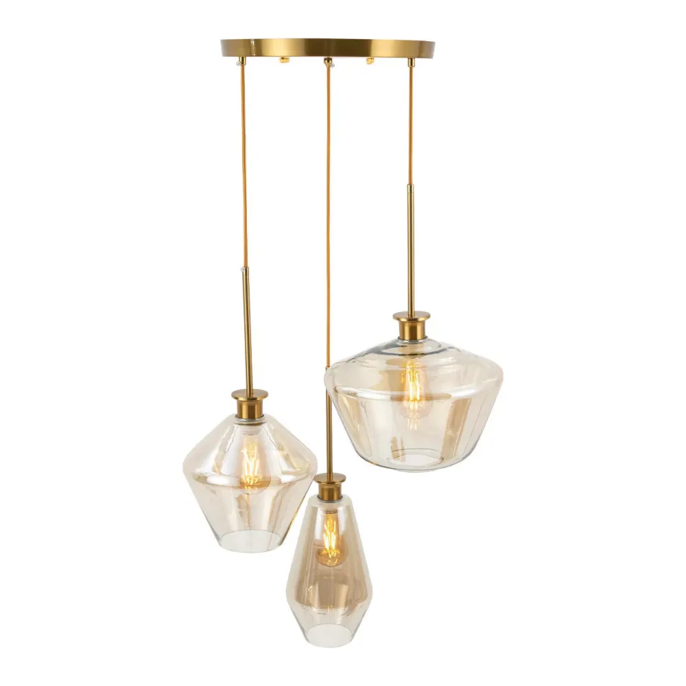 Champagne Gold 3-Head Glass Pendant Light Fixture for Home, Kitchen, Hotel, Coffee Bar, Dining Room