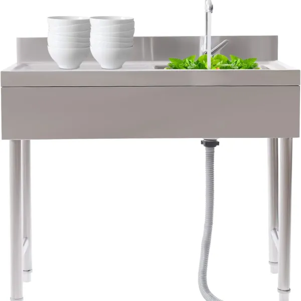 KITNEED 21.6" Stainless Steel Sink, Commercial Restaurant Sink Free Standing 1 Compartment Sink