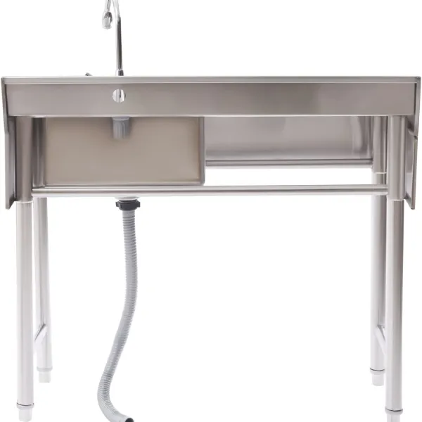 KITNEED 21.6" Stainless Steel Sink, Commercial Restaurant Sink Free Standing 1 Compartment Sink