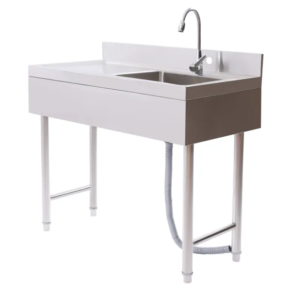 KITNEED 39.3" Free Standing Stainless-Steel Single Bowl Commercial Restaurant Kitchen Sink Set w/Faucet & Drainboard