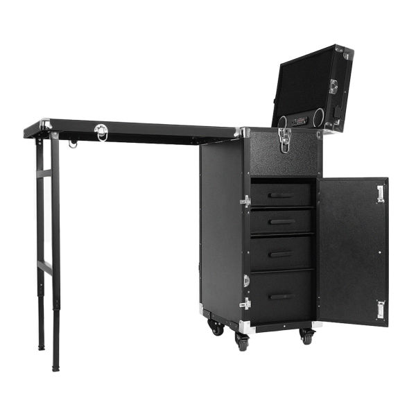 Rolling Manicure Table Nail Desk Travel Train Case Cosmetic Trolley w/ Speaker