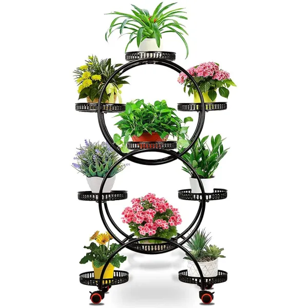10 Metal Plant Stand - 6 Tier Extra Large Indoor Metal Plant Stand Shelf 9 Pot Plant Rack Layer w/Wheels
