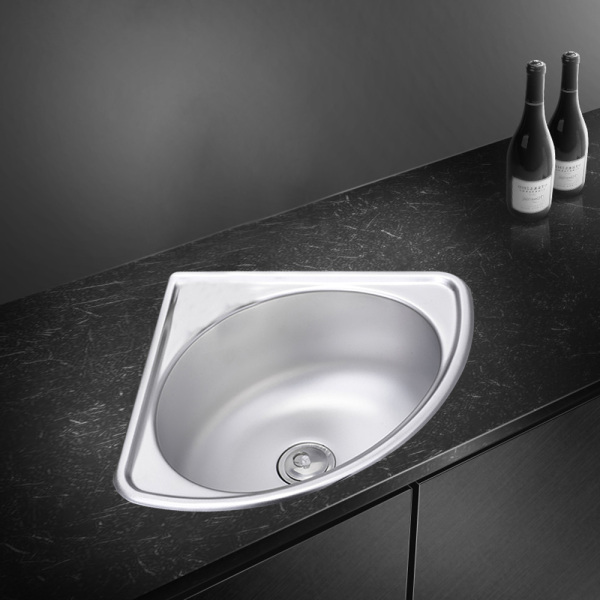 KITNEED Stainless Steel Single Bowl Sink 17.32" Wall-Mounted Triangle Wash Basin Small Corner Basin Sink for Kitchen Bathroom Lavatory