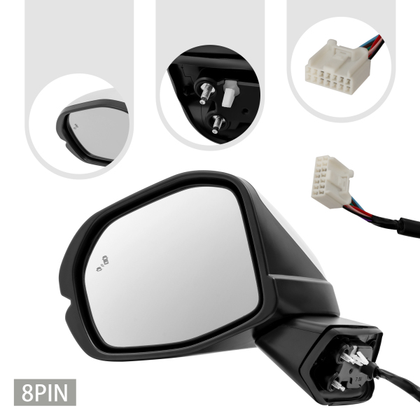 Power Heated Rearview Mirror, Rearview Mirror For 23-24 Honda CRV, Left Side Rearview Mirror W/Blind Spot - White
