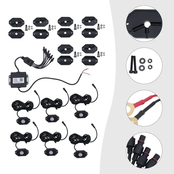 RGB LED Rock Lights Kit, 6 Pods Underglow Multicolor Neon Light Bluetooth Control Timing Function Flashing Music Mode