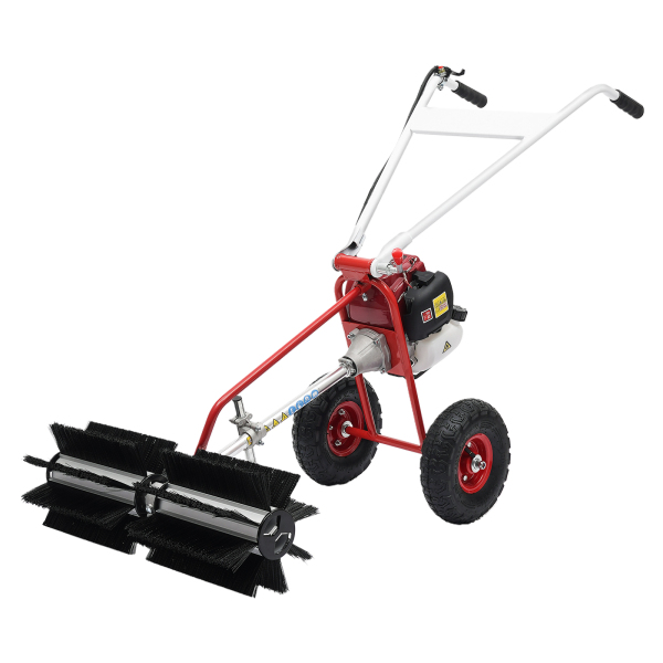 2.3HP 4-Stroke Hand-Pushed Gas Sweeper, Artificial Grass Brush Power Broom Turf Lawn Sweeper Cleanning Machine Set